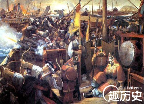 朝军将领李舜臣发现邓子龙的旗舰起火燃烧